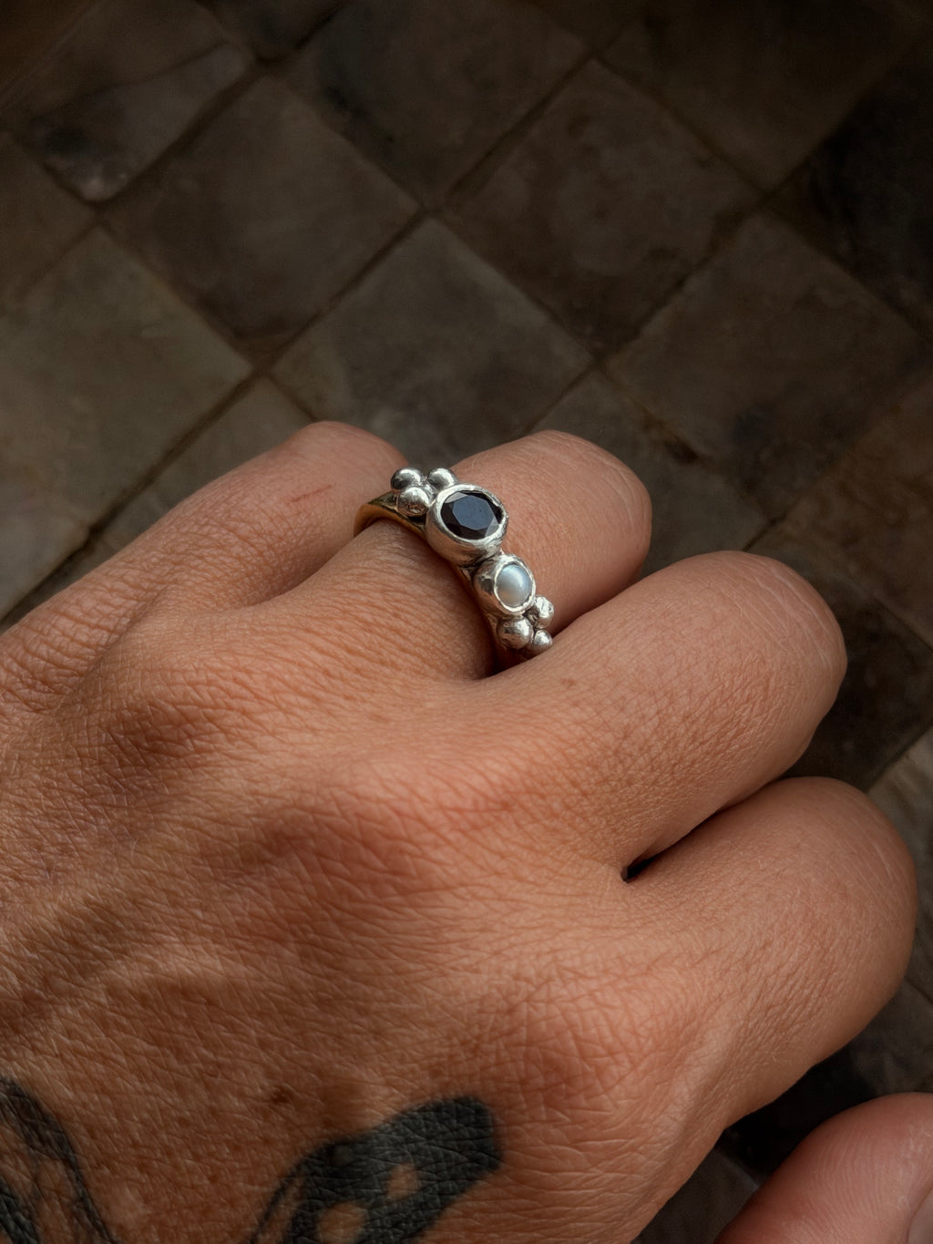 Garnet and Pearl Wreath Ring Size 7