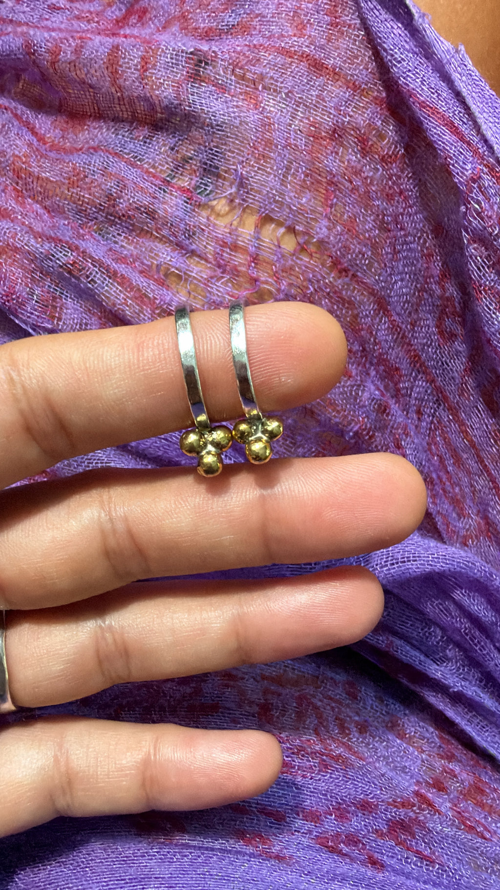 Brass Ball Drop Silver Hoops