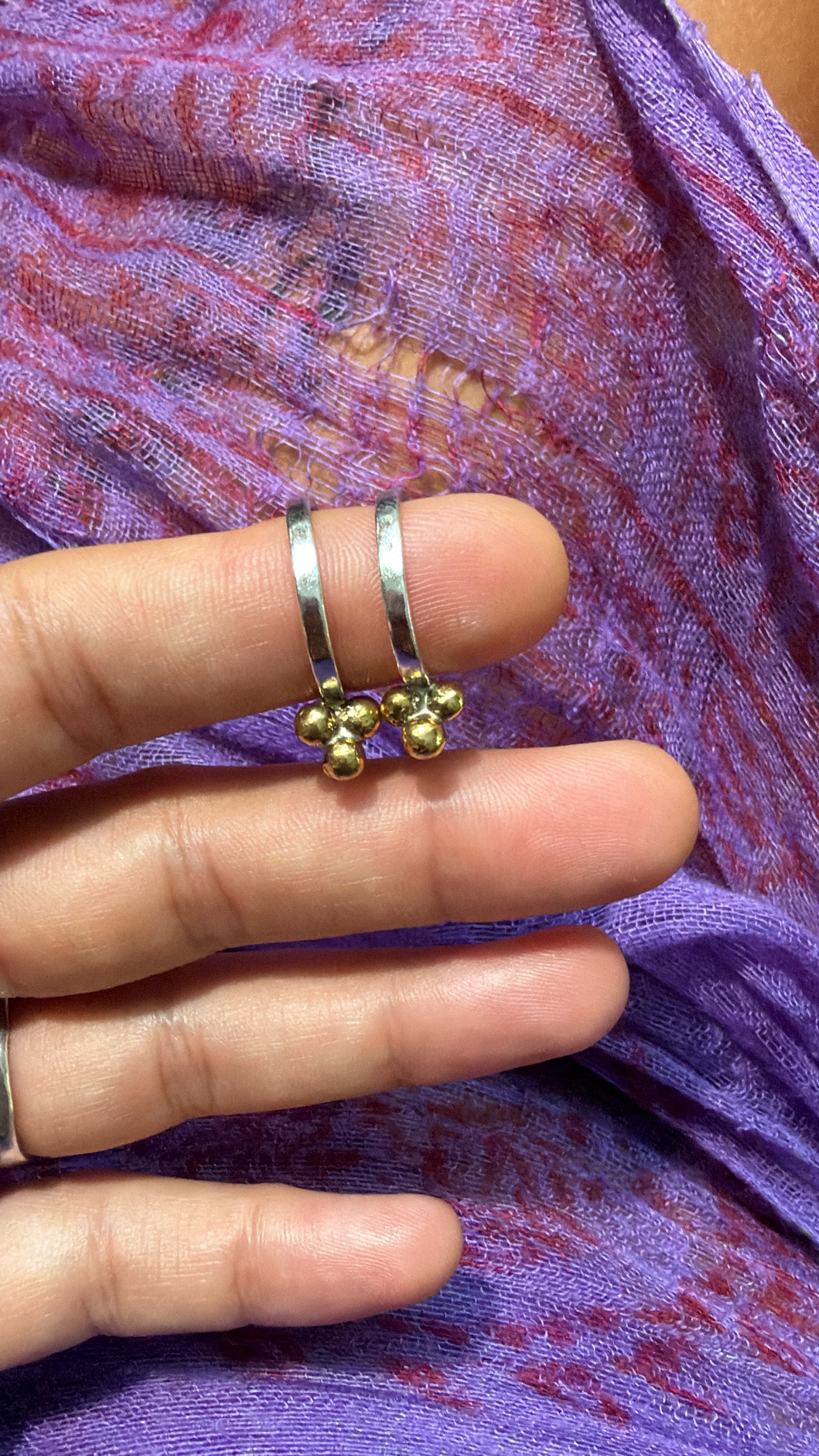 Brass Ball Drop Silver Hoops