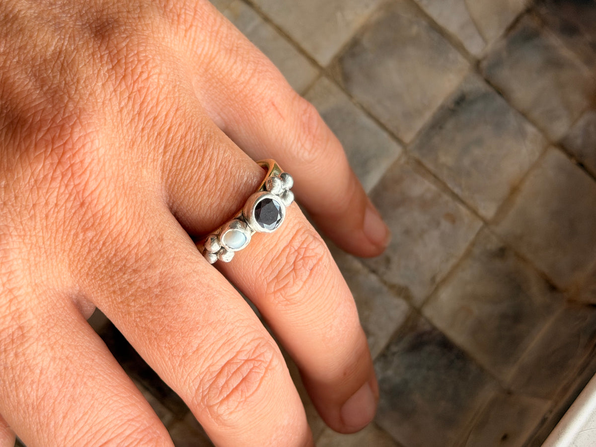 Garnet and Pearl Wreath Ring Size 7