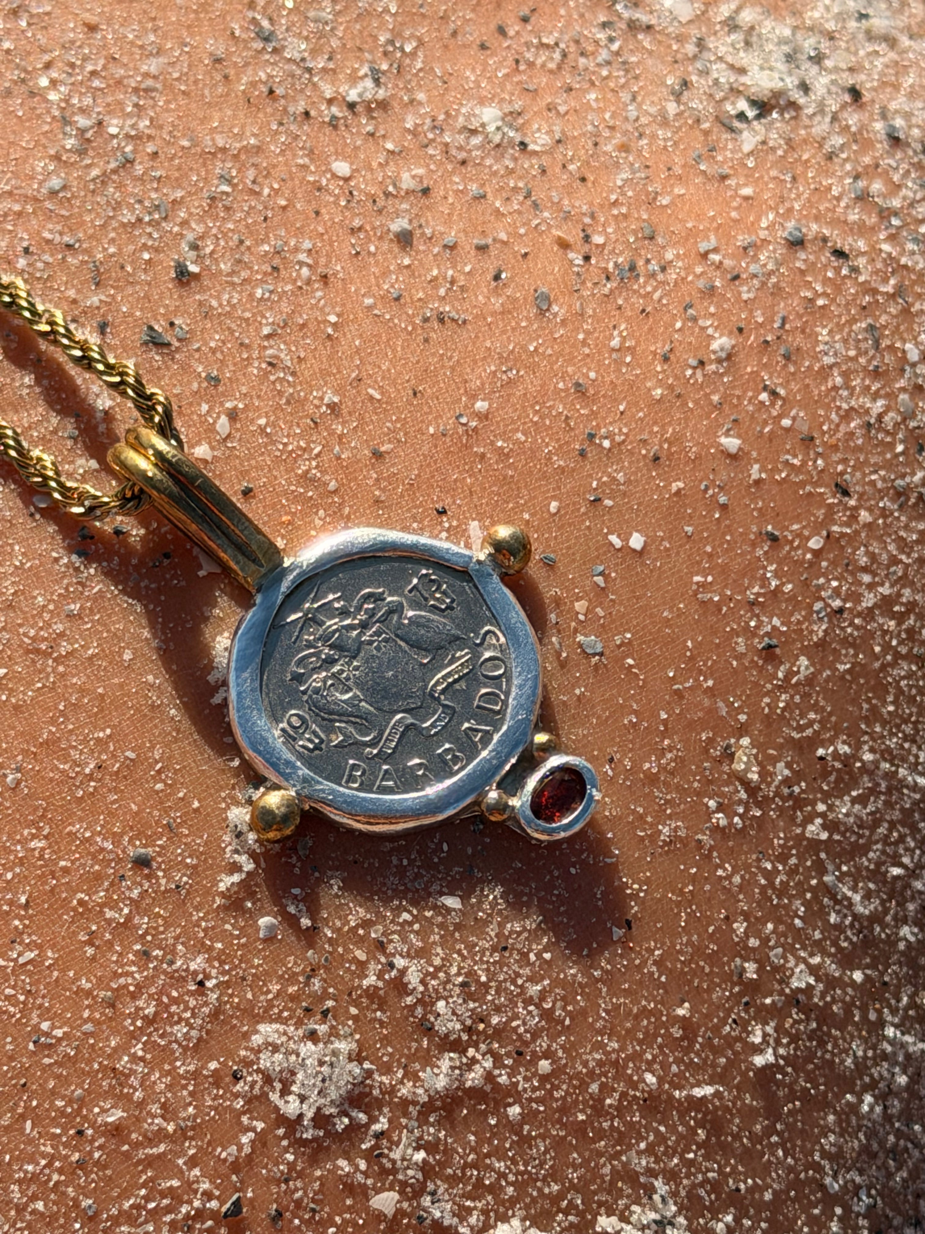 Stoned Barbados Coin Pendant