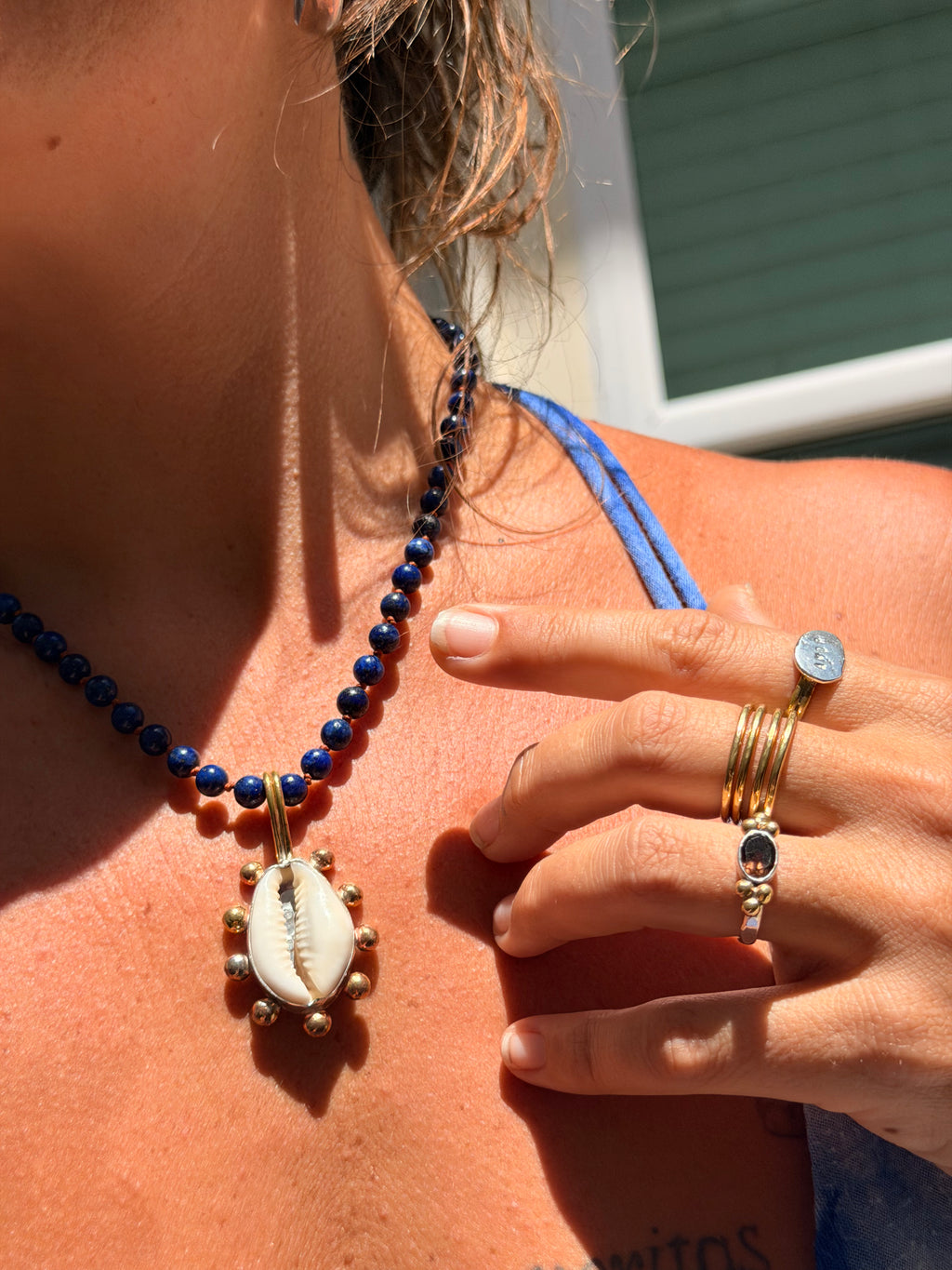 Beaded Lapis on Orange Silk Nylon
