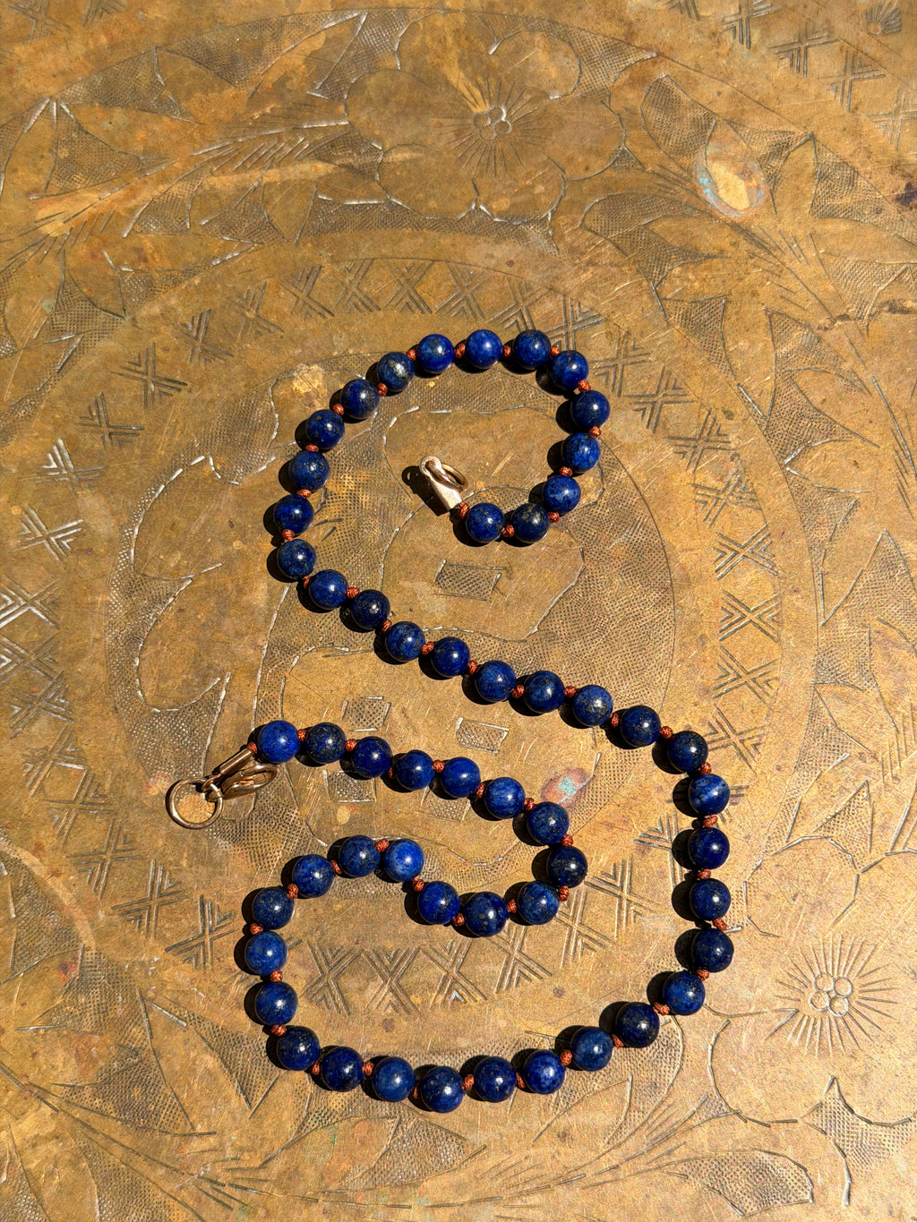 Beaded Lapis on Orange Silk Nylon