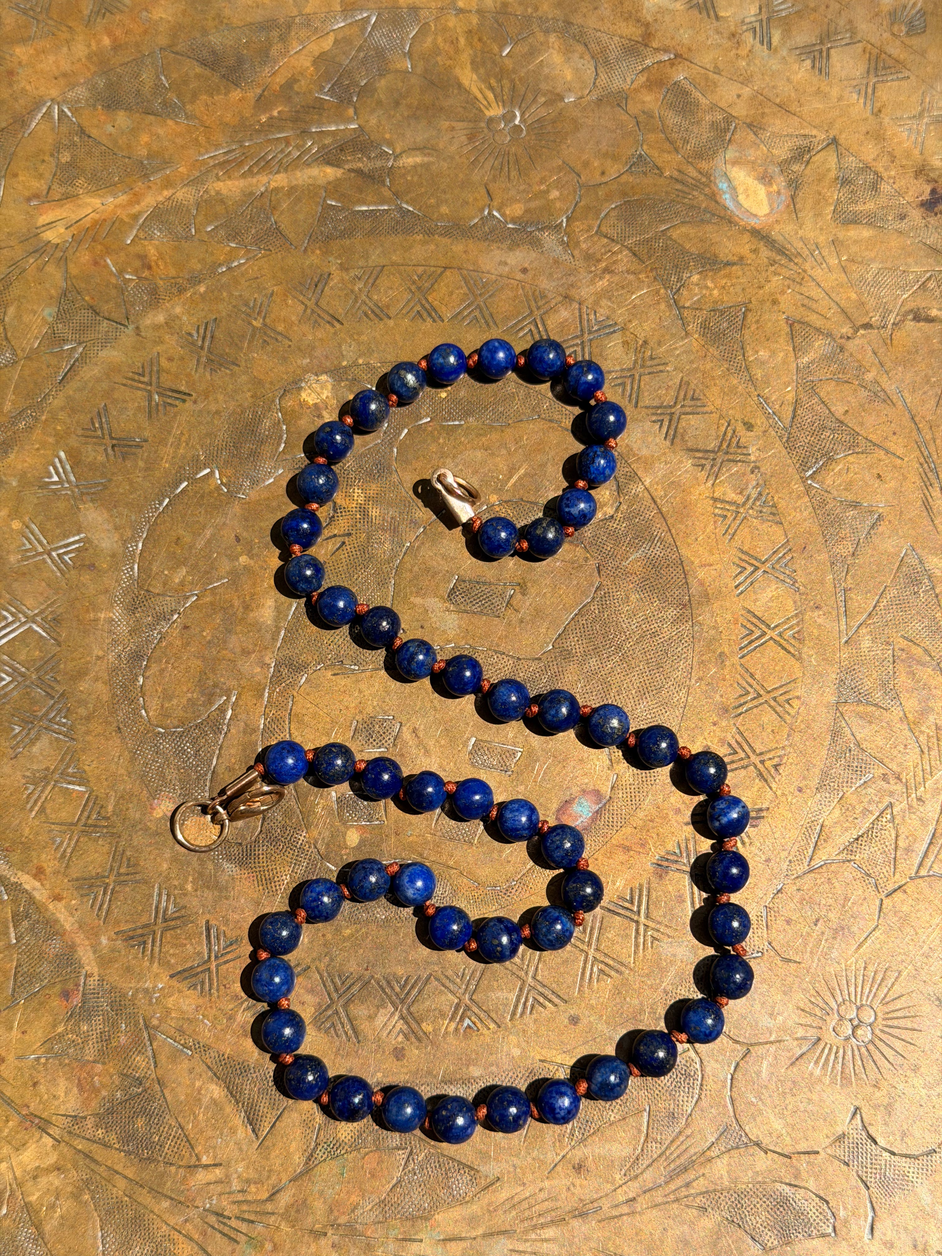 Beaded Lapis on Orange Silk Nylon