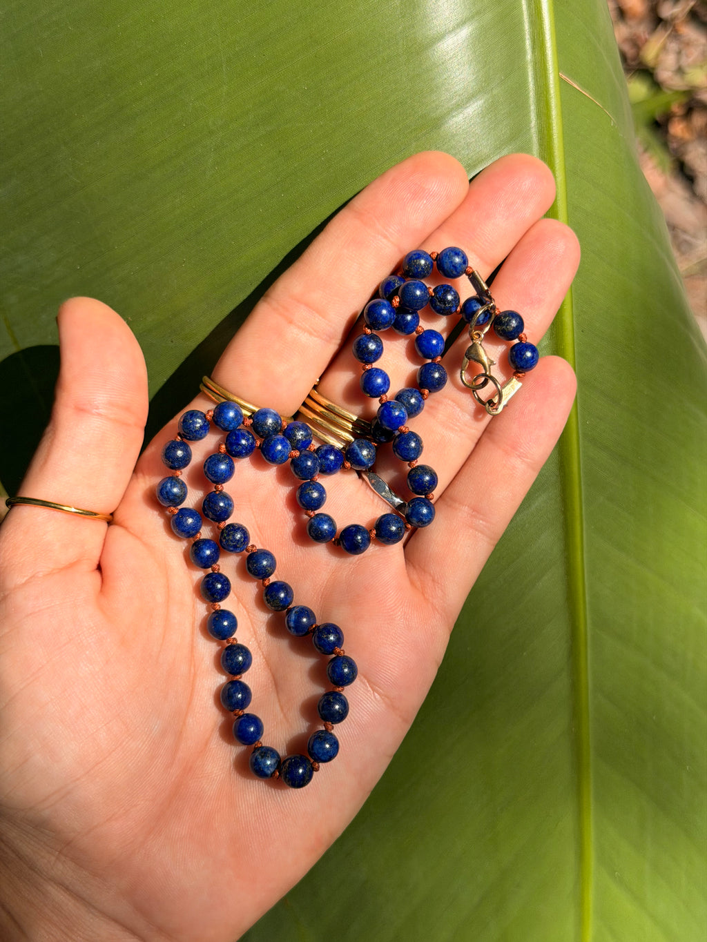 Beaded Lapis on Orange Silk Nylon